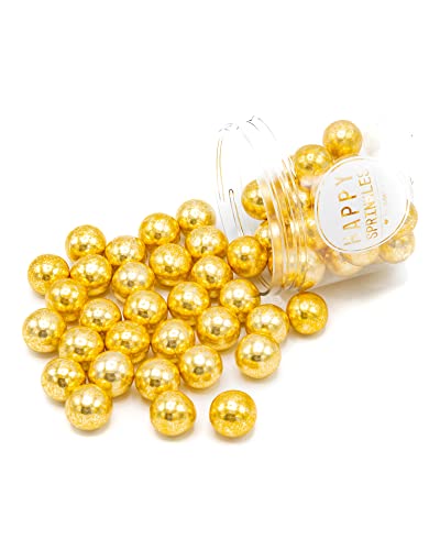 Happy Sprinkles Vintage Gold Choco Crunches XXL 130g | Schoko Kugeln Zum Dekorieren | Basis Für Streusel | Ideale Tortendeko | Für Kekse Eis & Kuchen