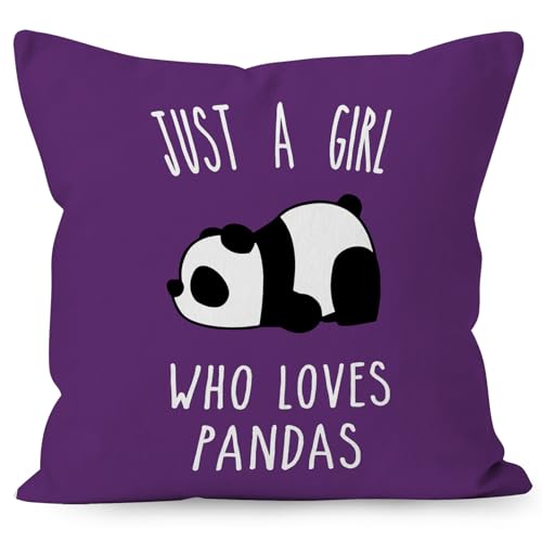 Liosei Panda Throw Pillow Cover Decor, Purple Cute Panda Bear Lovers Gifts for Girls Dorm Room Bed Sofa Bedroom Decorations Pillows Cover, Just A Girl Who Loves Pandas,(18 x 18 Inch)