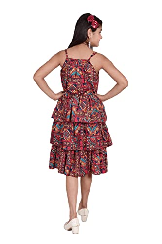 Image of Knee Length Crepe Layered Sleeveless Dress for Girls