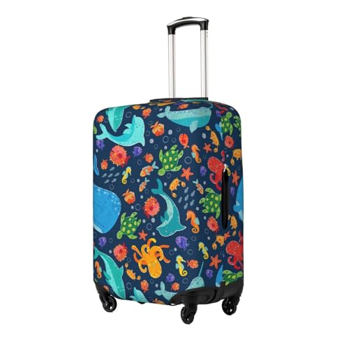 Ocean whale fish octopus Print Travel Suitcase Cover Luggage Protector with Elastic Anti Scratch for Carry On2