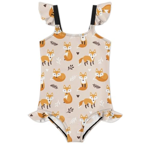 Image of Girls One Piece Swimsuit Cute Alpacas Hearts Stars Ruffles Swimwear Bathing Suits 3-12 Years