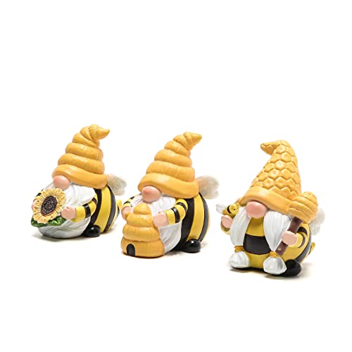 Hodao 3 PCS Bumble Bee Spring Gnome Figurines Decorations Honey Elf Ornaments World Bee Day Decor Gifts for Home, Porch, Yard, Flower Bed Outdoor Garden Decor Gifts for Women, Mom