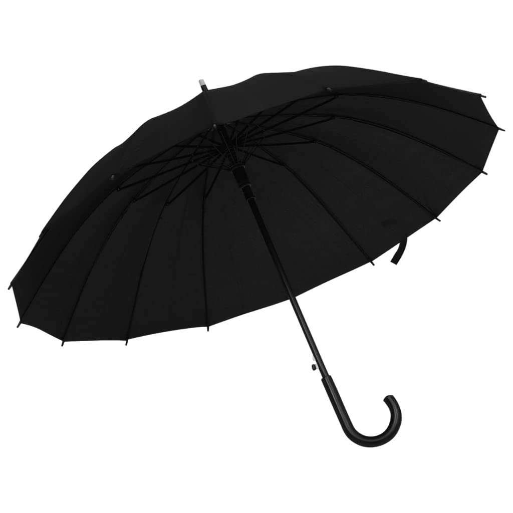 Parapluie automatique noir anti-vent avec baleines souples en fibre