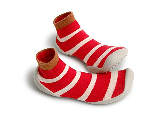 Collegien 5492-00A Hausschuhe Socken Streifen rot Sucre d'orge Gr. 18/19