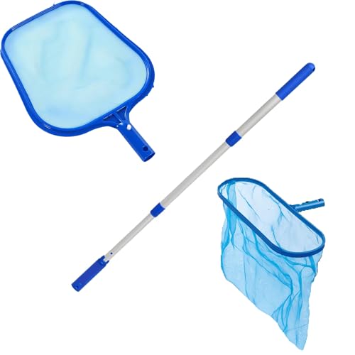 SUDS-ONLINE Swimming pool Deep Leaf Net + Skimmer Net + Telescopic pole For Hot Tubs and Ponds