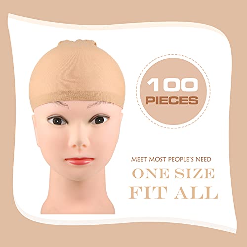 100 Pieces Wig Cap Elastic Medium Nylon Stocking Caps Stretchy Stocking Wig Caps Secure Your Hair, Lightweight, Breathable (Skin) #TOP1