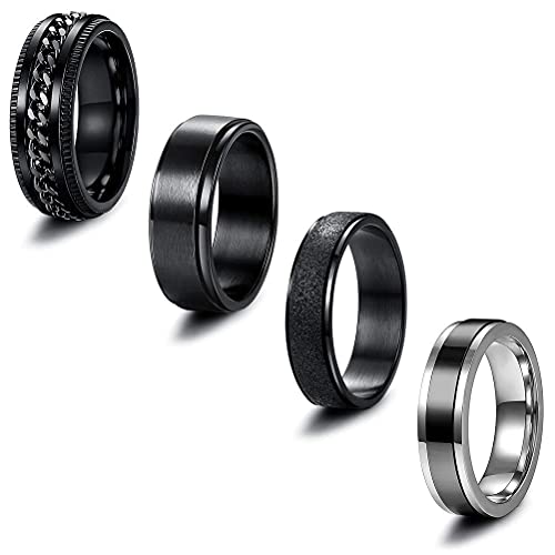 Srliya Lot de 4 bagues rotatives en acier inoxydable pour homme et femme Cover