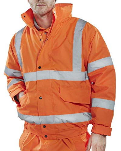 Image of Expert Workwear Hi Vis Bomber Jacket Constructor Safety Coat Waterproof Visibility Work Wear (XL, Orange)