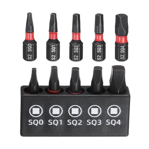Image of sourcing map 5pcs Square Screwdriver Bit Set SQ0 SQ1 SQ2 SQ3 SQ4 S2 Steel 1/4" Hex Shank Magnetic Power Drill Bits with Bit Holder