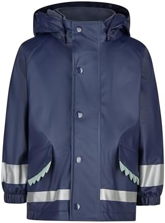 Sterntaler Regenjacke gefüttert mit Dinozacken – Baby und Kinder – Jungen – wasserdicht, Reflektoren, mit Fleecefutter und Taschen – marine, Größe 128