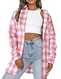 HOTOUCH Pink Plaid Flannel Shirts for Women Buffalo Check Shirts Oversized Long Sleeve Business Casual Collared Button Up Blouse Top Pink XL
