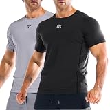 [BROKIG] 影豹 tシャツ メンズ 半袖 2枚組 ジム ティーシャツ 吸汗 速乾 スポーツシャツ 筋トレ 運動(ブラック+ライトグレー S)