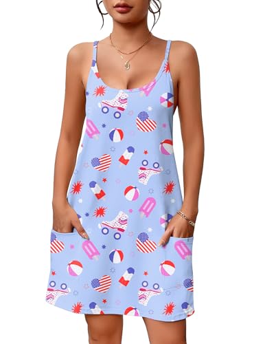 Image of Ekouaer Nightgowns for Women Cotton Sleepwear Sexy Sleep Shirt Adjustable Spaghetti Strap Night Gowns with Pockets S-3XL