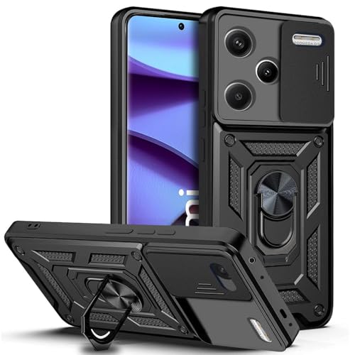 Image of AESTMO Tough Armor Redmi Note 13 Pro Plus 5G Bumper Back Case Cover | Ring Holder & Sliding Camera Shield Cover | 360 Degree Protection Back Case Cover for Redmi Note 13 Pro Plus 5G (Black)