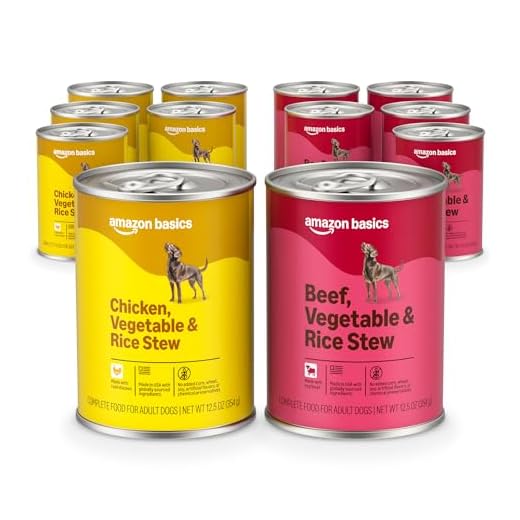 Amazon Basics Wet Dog Food, Stew Variety Pack, Beef Vegetables Rice & Chicken Vegetables Rice, 12.5oz can, (6 cans of Each Flavor, 12 cans in Total)
