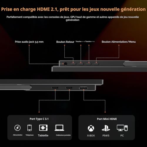 UPERFECT 2.5K 240Hz Portable Gaming Monitor, 16" 2560x1600 QHD 100% DCI-P3 400 Nits Tragbarer Monitor for Laptop w/Stand & VESA, Adaptive Sync HDMI 2.1 External Screen for PC Phone Game Console - 4