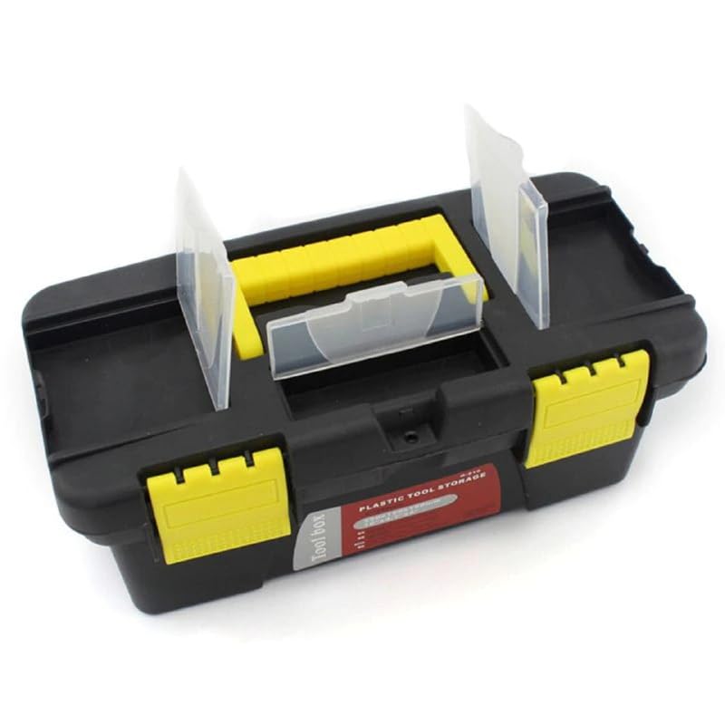 1-71-949 16'' Organised Maestro Heavy-Duty Portable Plastic Essential Toolbox with Clear Top Lid and Removable Tray Compartment for Easy & Convenient Storage, 1 Year Warranty, Yellow & Black-image-29