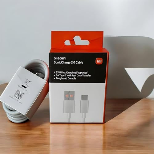 Image of USB to Type C 33W Cable, 3A Fast Charging Cable with Up to 180 Mbps Speed Data Transfer & Sync Cord Compatible With All Xiaomi Smartphones and Devices, White (1 Meter)