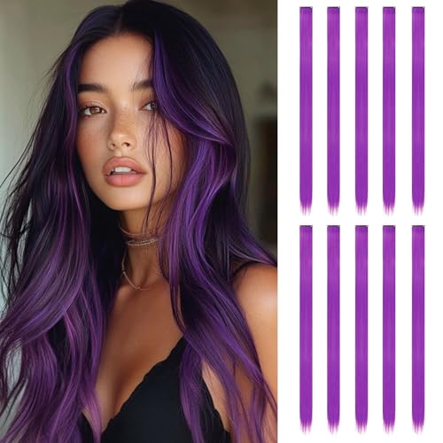 10 Piezas Extensiones Pelo | Extensiones Clip liso y largo de 55 cm | Mechas Pelo | Extensiones de Clip de Pelo (morado)