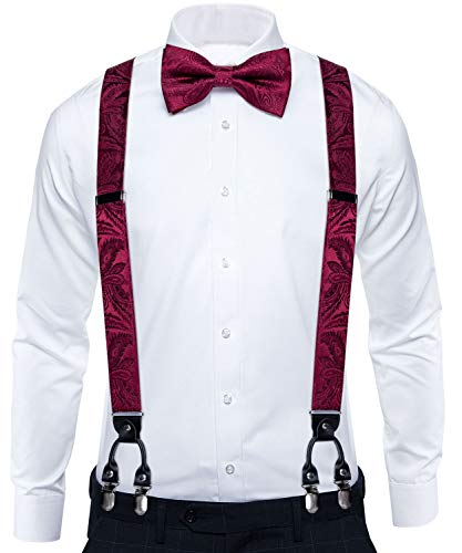 Image of DiBanGu Paisley Bow Tie and Supenders for Men Tuxedo Heavy Duty 6 Clips Suspender Adjustable Y-Shape Mens Trouser Braces
