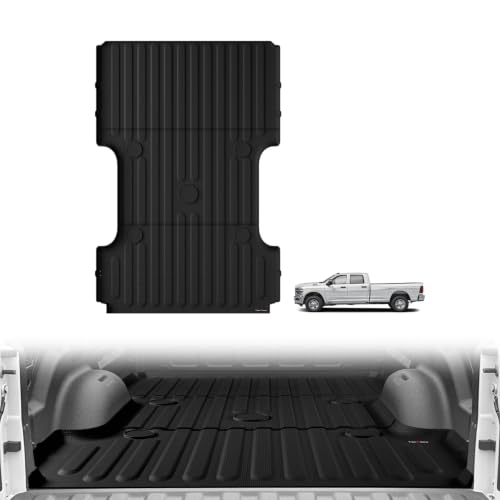 Image of TripleAliners 8FT(96 inch) Truck Bed Mat for 2019-2025 2026 Ram 2500 /3500 /4500 | (Won't fit Rambox) All Weather Protection, TPE Pickup Bed Liner with Raised Wall, Custom Fit, Anti-Slip, Durable