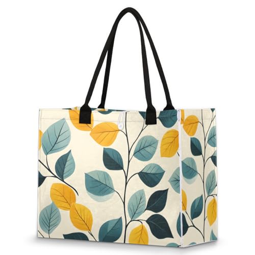 Growing Blue Leaves Tote Bag for Women Large Beach Bag Reusable Tote Bags for Work Travel Beach Shopping