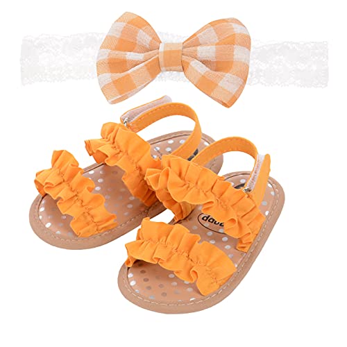 Baby Girl Sandals And Bow-Knot Headgear, Open Toe Princess Flat Sandals Summer Outdoor Beach Shoes Newborn Toddler Shoes (#2 Yellow, 6_Months) #TOP10