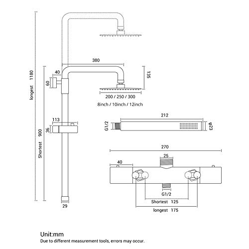Ensemble combiné de robinets de douche thermostatique design exposé 8 pouces