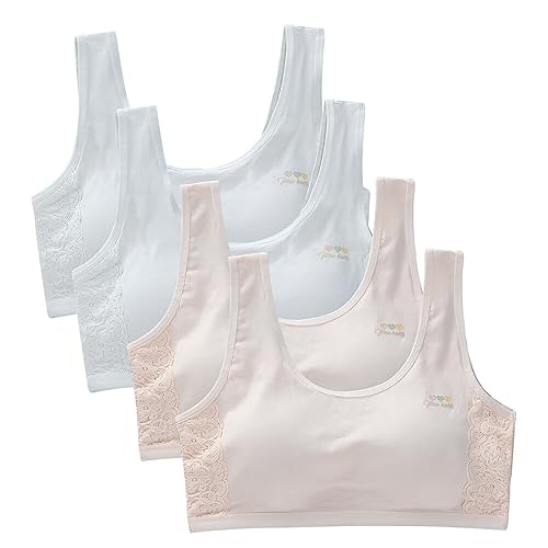 Katutude 4 Pack Seamless Sports Bra Girls Training Bra with Pads Breathable Cotton Bras Stretch Bralette for Girls 8-14 Years