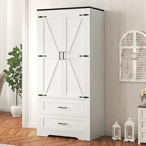 Quimoo 71 Pantry Cabinet Farmhouse Kitchen Storage Cabinet with 2 Barn Doors Adjustable Shelves Kitchen Pantry Kitchen Cabinet for Dining Room Home Office Bathroom White
