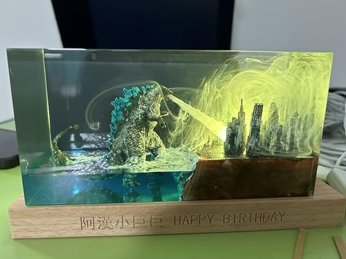 Godzilla Monster Resin Night Light, LED Color Changing Lamp with Remote, City Diorama Scene, 6.7×3.1×3.1 inches, USB Powered