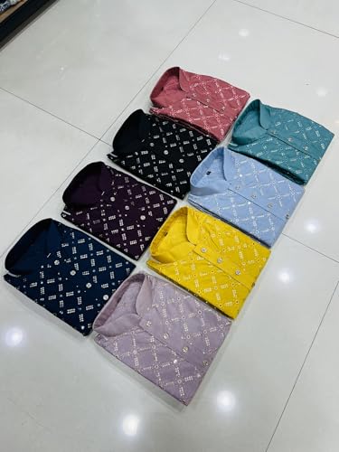 Men's Heavy Soft Silk Kurta with Pajama-Silver & Matte Sequin Embroidery Work|Elegant Traditional Ethnic Wear4