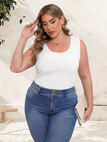 Women's Plus Size Tank Tops Summer Sleeveless Scoop Neck Cami Top Shirt Ribbed Knit Basic Casual Racerback Blouse4
