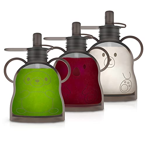 Image of Morlike Refillable Silicone Baby Food Pouches, Reusable Squeeze Storage containers Bags with Straws for Toddlers Kids, BPA Free & Freezable, 4.5oz (Grey- 3 Pack)