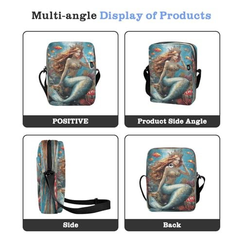 Crossbody Bag Undersea Mermaid Princess Messenger Bag for Women Men Purse Shoulder Bag Satchel Bag with Adjustable Strap 214B92624