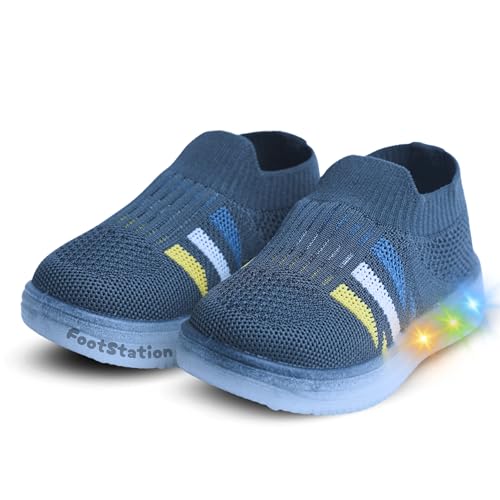 Image of Jugnu Toddler Boy's & Girl's LED Light-Up Shoes | Breathable Mesh First Walking Shoes with Soft Cushioned Insole & Stretchable Slipon Shoe for Infants & Kids (Age 18 Months to 5 Years)