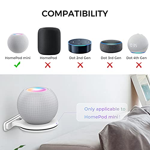 AHASTYLE iHomePod mini Wall Mount Holder ABS Stand [Built-in Cord Management] Stable Bracket Holder for HomePod mini [Need to Drill] (White-2pcs) by AHASTYLE - Image 2