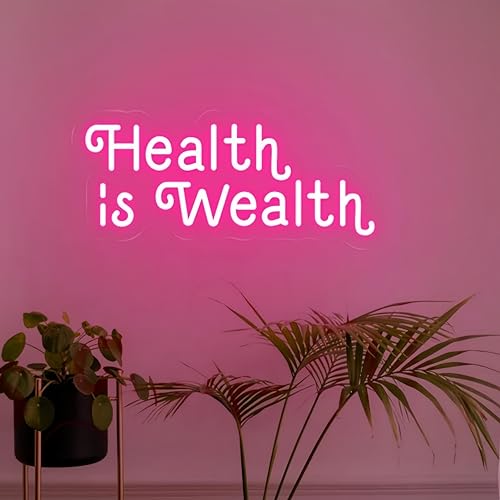 Health is Wealth Neon Sign,Health Decor Light,Fitness Club Decor,Gym Led Wall Decor,Inspirational Quote Sign,Health Gift,Mother's Day gift, Encouraging Light, Pink Led light for Bedroom, Club, gifts For Women