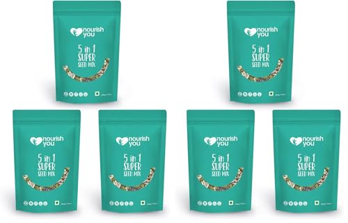 Image of Nourish You 5 In 1 Super Seed Mix (Roasted Pumpkin | Sunflower | Watermelon | Chia & Flax Seeds)- Mix Seeds | Healthy Diet Snacks 200G Each (Pack of 6)