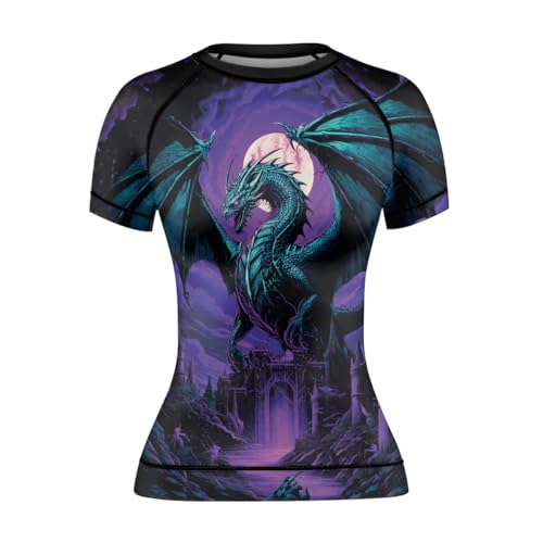 FORMONIES Women's Dragon BJJ MMA Rash Guard Short Sleeve Compression Shirt No Gi Jiu Jitsu Tops for Women2