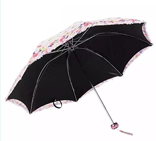 Folding Travel Sun Lightweight Umbrella Lady's Parasol Sunblock UV Protection UPF 50+ Compact Size with Black Underside Keep Cooler in Hot Summer! (Yellow/Pink)