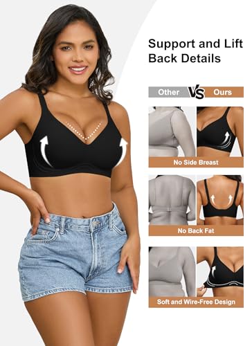 Image of Xcutting Bra for Women Wireless No Underwire Seamless Full Coverage Deep V Bralettes Everyday Comfortable Soft