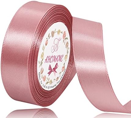 Double Faced Rose Gold Satin Ribbon, 1 Inch x 25 Yards Solid Color Fabric Ribbon for Gift Wrapping, Crafts, Bouquets, Wreath, Wedding Favors, Christmas Decoration, and Sewing Projects