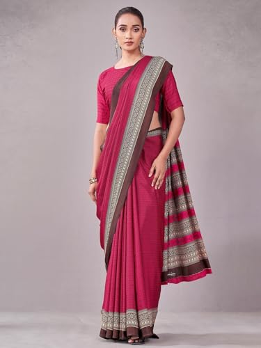 Image of Satrani Women's Crepe Printed Saree with Unstitched Blouse Piece