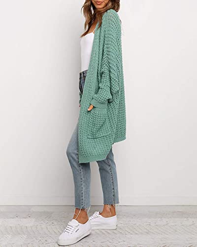 Btfbm Women Long Sleeve Open Front Plain Winter Fall Knit Cardigan Fashion Christmas Slouchy Loose Fit Pockets Sweater (Green, Small) #TOP4
