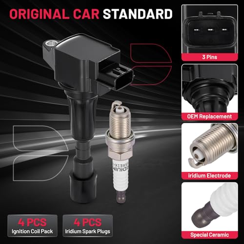 Image of BDFHYK 4 Ignition Coil Pack UF655 and 4 Iridium Spark Plug 7090 Compatible with Mazda 2 2011-2014 1.5L L4 Coil for ZJ20-18-100A 48754 C1790