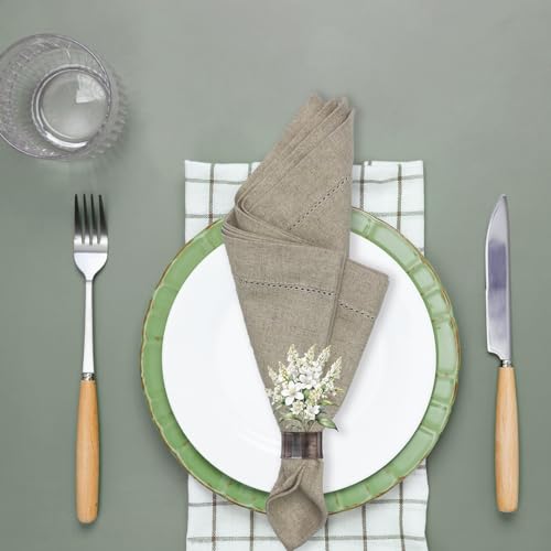 Sweet Needle 100% Pure Linen Napkins with Hemstitch Natural - 50x50 CM, 50 x 50 cm (Set of 12) - Image 3