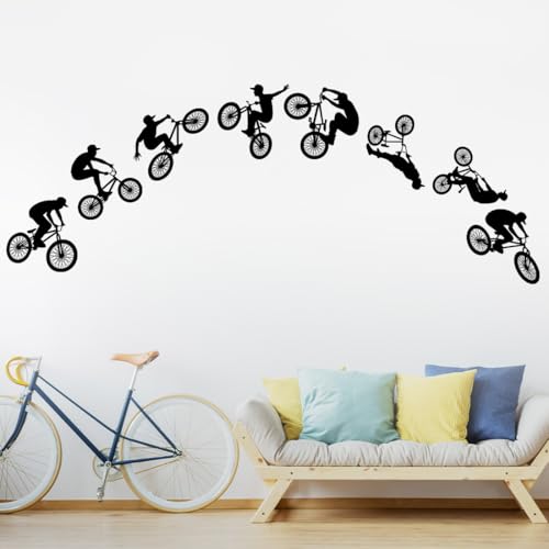 SITAKEGS Autocollants Muraux de Cycliste de Saut, 8PCS Autocollants Muraux de Sports Extrêmes de vélo BMX, Papier Peint Mural Amovible de Silhouette Cycliste Montagne...