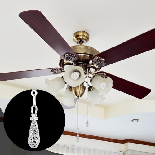 Image of Yaomiao 4 Pieces Ceiling Fan Pull Chain Vintage Hollow Fan Danglers Coppery Color Light Pull Extension 13 Inch Lamp Pulls Extender with Ball Connector Chain for Decoration(White)