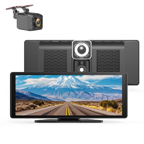 Portable CarPlay Screen for Car 10.26" HD IPS Touchscreen with 4K Dash Cam Front and Rear, 1080P Backup Camera Wireless Carplay & Android Auto Car Audio Receivers